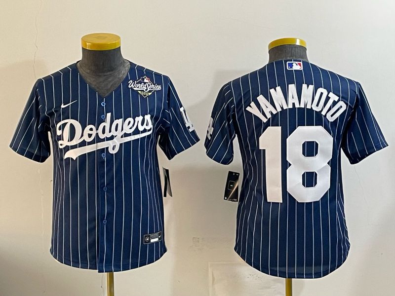 Youth Nike 2026 Los Angeles Dodgers #18 Yamamoto Blue Stripe Game MLB Jersey 121115->youth mlb jersey->Youth Jersey